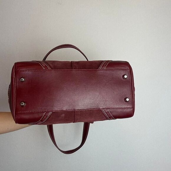 Coach Vintage Hampton Burgundy Red Leather and Suede Satchel Bag - Picture 4 of 6